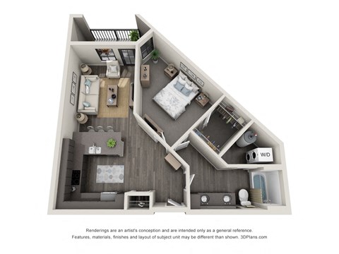 Floor plan for 1 bed, 1 bath, 766 sqft